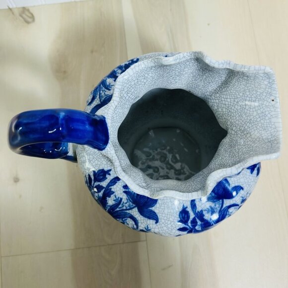 Bombay Company Vintage Blue & White Floral Crackle Pitcher Ceramic Pottery Home - Picture 10 of 16